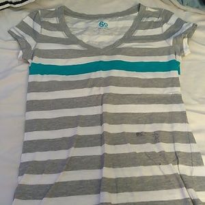 Blouse grey and turquoise stripes with white strip
